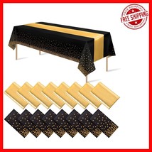 16-Piece Black and Gold Tablecloth Set: Perfect for Weddings, Graduation... - $49.46