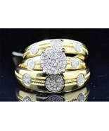 Trio Ring Sets His and Hers 2Ct Round Lab Created Diamond 14K Yellow Gol... - $154.98