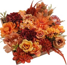 Ruidkun Artificial Flowers 25Pcs Real Looking Red Silk Fake Flowers, Orange - £33.82 GBP