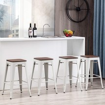 Alunaune 26&quot; Metal Bar Stools Set Of 4 Industrial Backless Counter Height, White - £150.73 GBP
