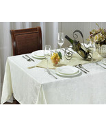 70&quot; Round White Jacquard Tablecloth &amp; Runner Set  Machine Washable Top Q... - $13.43 CAD
