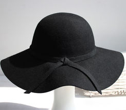 Women Wide Brim Floppy Warm Wool-look/effect Hat Trilby Bowler Cap - Black - £18.37 GBP