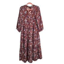 Madewell Challis Wrap Midi Dress L Brown Woodland Floral Blue Flower Boh... - £42.74 GBP