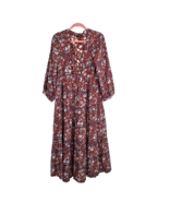 Madewell Challis Wrap Midi Dress L Brown Woodland Floral Blue Flower Boh... - £41.73 GBP