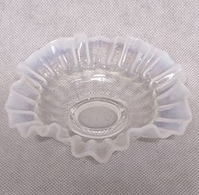 Fenton White Opalescent Glass Trinket Dish Bowl Crimped Ribbon Edge 5.25&quot; - $21.95