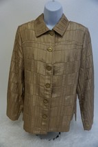 TanJay Jacket Blazer Shirt Tan Shiny Size 8 Rayon Poly Long Sleeve  - £14.92 GBP