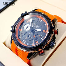 Watch for Men Orange Silicone Strap Sport Chronograph Quartz Wristwatch  - £39.37 GBP