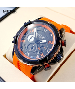 Watch for Men Orange Silicone Strap Sport Chronograph Quartz Wristwatch  - $47.04