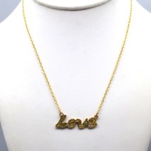 Retro Glitter Enamel Love Spellout Necklace, Gold Tone Dainty Chain with... - £25.22 GBP