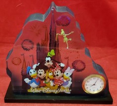 Walt Disney World Blue Acrylic Clock Mickey Donald Goofy Pluto Castle Ti... - $19.87