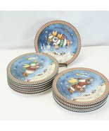 Sakura Snow Angel Village Salad Plates 8&quot; Lot of 12 Xmas 4 Different Pat... - $46.05