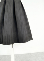 Women Black Midi Skirt Autumn Black Pleated Party Skirt Plus Size Line Pattern image 4