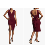 New Dress The Population Alessia Tie Waist Crepe Dress Burgundy Cocktail... - $54.39