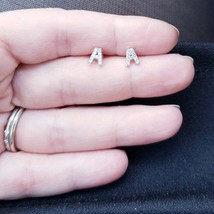 Dainty Letter Studs Tiny Silver Studs Personalized jewelry Delicate earrings Alp - £11.37 GBP