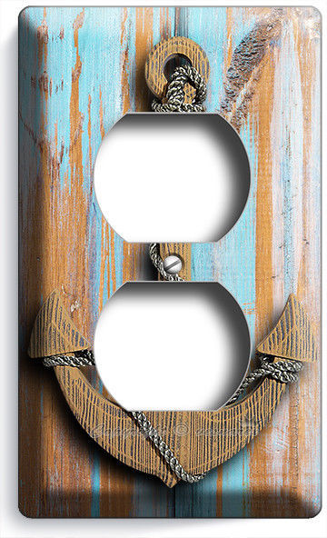 NAUTICAL ANCHOR RUSTIC WOOD LOOK OUTLET WALL PLATE BOYS BEDROOM ROOM HOME DECOR