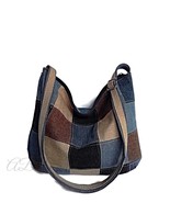 Handmade Patchwork Denim Crossbody Bag: Upcycled Canvas Tote - $95.00