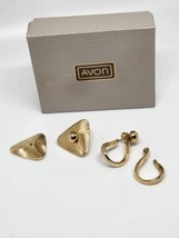 Vintage Avon Golden Ancient Triangular Loop Convertible Pierced Earring GoldTone - £7.56 GBP