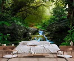 Primitive Forest Waterfall Wallpaper, Modern Large Background, Non-Self-... - £125.59 GBP