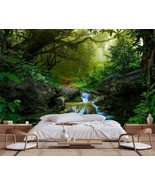 Primitive Forest Waterfall Wallpaper, Modern Large Background, Non-Self-... - $155.97