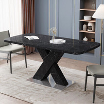 Modern Square Dining Table,Stretchable,Printed Black Marble Table Top+MDF - £397.05 GBP