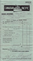 CANADIAN PACIFIC RAILROAD COMPANY~1930 BAGGAGE SHIPPED INVOICE - $10.19