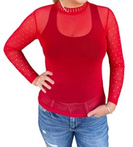 Sterling Kreek mesh long sleeve top with rhinestones in Ruby Red - £24.08 GBP