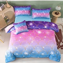Pink Mermaid Comforter Set Full Size 6 Pieces Bed In A Bag Colorful Rainbow Bedd - £73.53 GBP