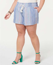 Planet Gold Juniors Trendy Plus Size Cotton Smocked Shorts Size 3X, Blue Stripes - $38.61