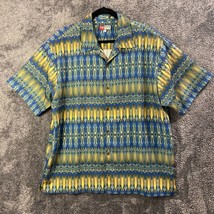 Vintage Iz It u Shirt Mens XL Blue Green Geometric Boho Button Up USA Ma... - $22.68
