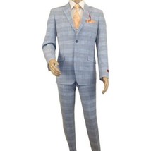 Mens Suit RENOIR English Plaid Window Pane Stretch Slim Fit Comfort 293-3 Blue image 2