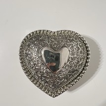 ELEGANCE Silver Plated Heart Shaped Trinket Box Red Velvet Liner Small - $9.98