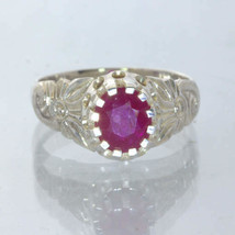 Natural Red Ruby Handmade Silver Angel Flower Ring size 6 Royal Floral Design 34 - £90.35 GBP
