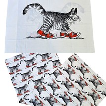 Vintage Funny Cat Sneakers Full Bed Sheet Set Flat Sheet Pillowcase Fabr... - $33.69