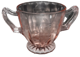 Vintage Clear pink etched Glass 50s 60s Sugar Bowl Grapes 2 Handles - $19.99