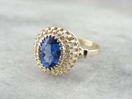 3.20Ct Oval Cut Blue Sapphire Vintage Engagement Ring In 14K Yellow Gold Finish - £78.80 GBP