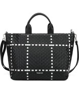 Medium Woven PU Bag, Fashion Tote Shoulder Bag, Two Tone Style, Black - $548.91 MXN