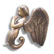 Vintage Angel Statue Door Knocker 6&quot; Antique Solid Brass Ring Door Bell - £116.05 GBP