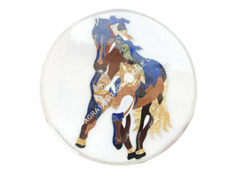 18&quot; White Marble Small Coffee Table Top Horse Inlay Art Bedroom Side Decor E1512 - £513.45 GBP