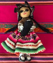 Peruvian Andean Folk Art Doll with Crochet 2 Babies 8.5" NWOT - $9.98