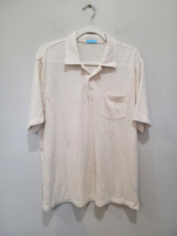 J. McLaughlin Mens Polo Shirt Large Cream Short Sleeve Linen  - $28.45