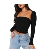 Women Sexy Long Sleeve Crop Tops Square Neck Cutout T-Shirt Strapless Tu... - $39.99