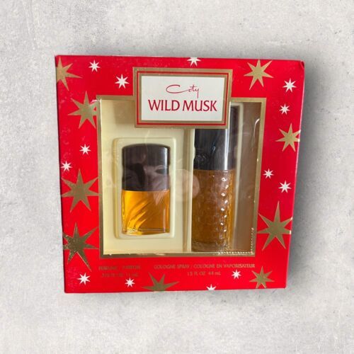 Coty Wild Musk Gift Set Vintage Perfume 11mL & Cologne Spray 44mL New Old Stock - $98.99