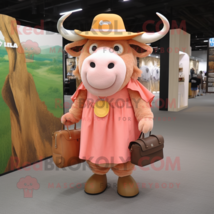 Peach Buffalo mascot costume character dressed with a Maxi Dress and Messenger b - £971.00 GBP