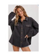 Smoke Grey Brushed Terry Button Up Front Pockets Shacket Large - $1,098.83 MXN