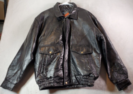 Napoline Bomber Jacket Mens Medium Black Leather Pockets Long Sleeve Full Zipper - £72.43 GBP