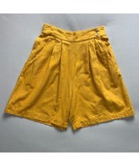 Vintage Pleated Super High Waist Mom Shorts Women S Mustard Yellow Silk ... - £44.84 GBP