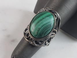 Womens Vintage Estate Sterling Silver Malachite Israel Ring 10.1g E6159 - £31.31 GBP