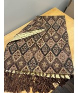 Vtg Pier 1 Beaded Boho Tapestry Throw Blanket W/ Fringe Gold Lining 50x60” - $67.87 CAD