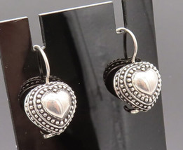 925 Sterling Silver - Vintage Dotted Edge Love Heart Drop Earrings - EG1... - £28.35 GBP