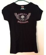 Harley Davidson women M t-shirt skull with wings 100% cotton &quot;Langhorne,... - £9.66 GBP
